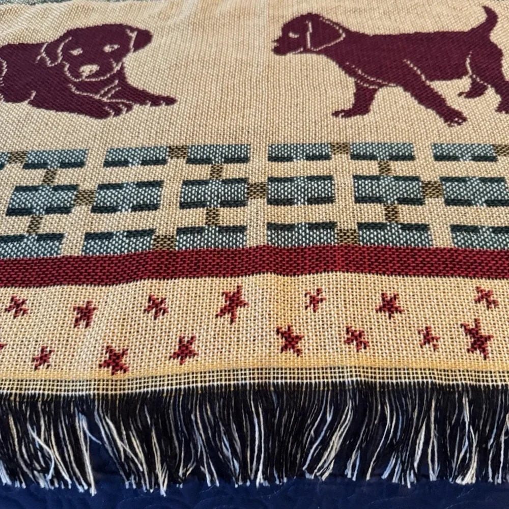 Dog Puppies Pattern Blanket Multicolor Tapestry  Soft w/ Fringe